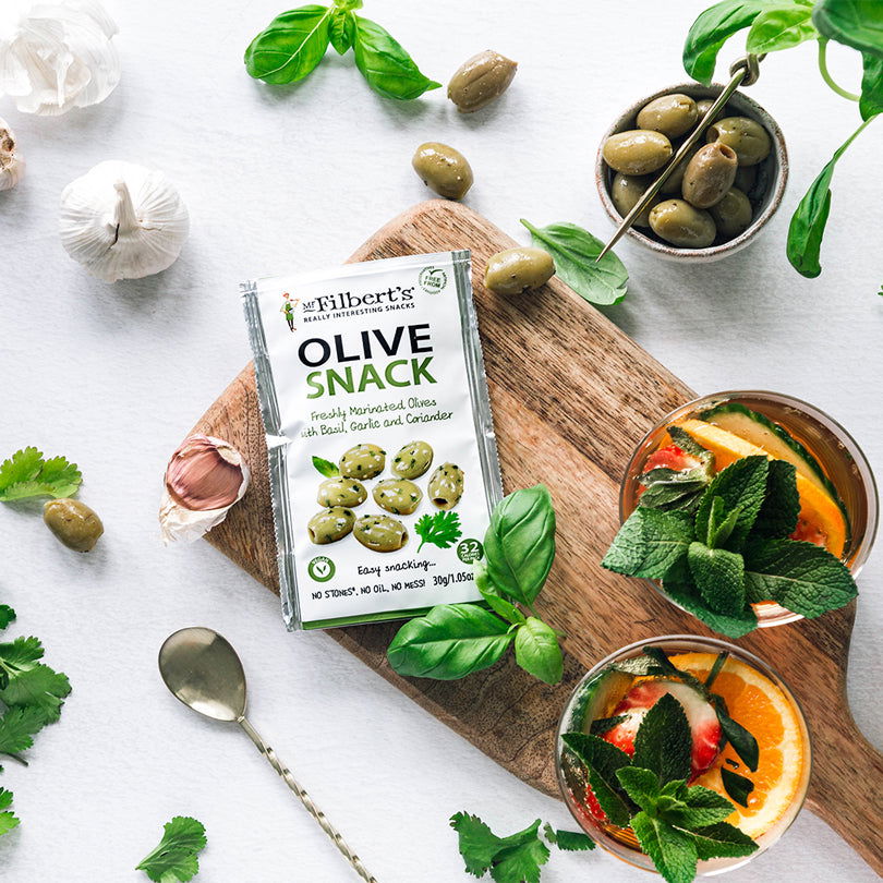 Green Olives with Basil, Garlic & Coriander - Mr Filbert's Fine Foods