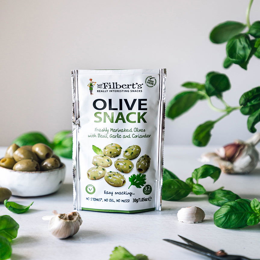 Green Olives with Basil, Garlic & Coriander - Mr Filbert's Fine Foods